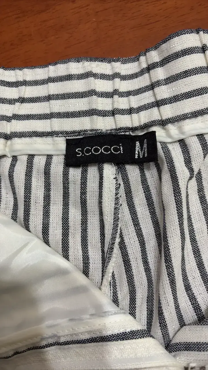 Shorts de lino a rayas blanco y gris - 2