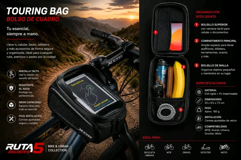 Bolso de cuadro impermeable con pantalla táctil
