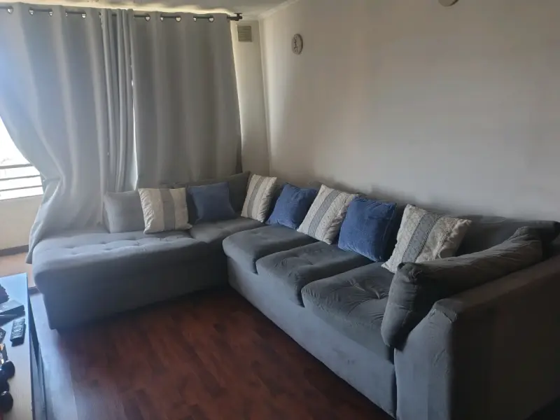 Sofá seccional gris con cojines decorativos - 1