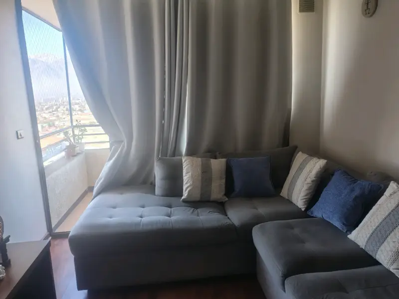 Sofá seccional gris con cojines decorativos - 2