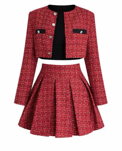 Conjunto de falda y chaqueta rojo elegante - miniatura 1