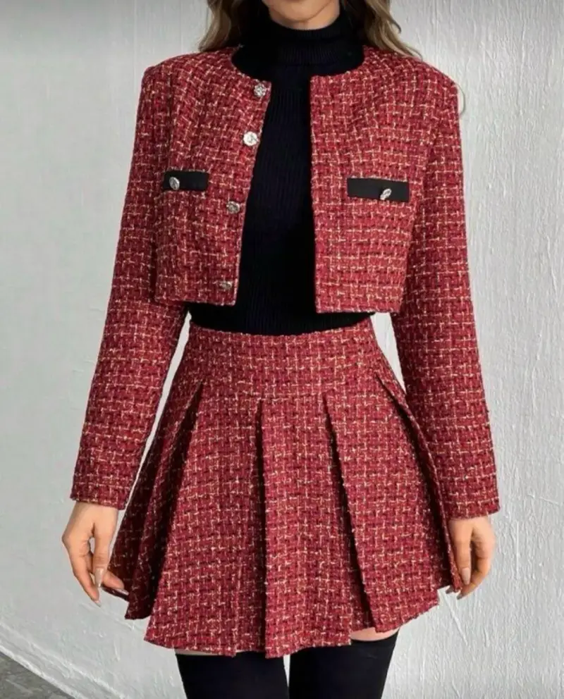 Conjunto de falda y chaqueta rojo elegante - 2