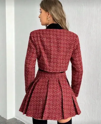 Conjunto de falda y chaqueta rojo elegante - miniatura 3
