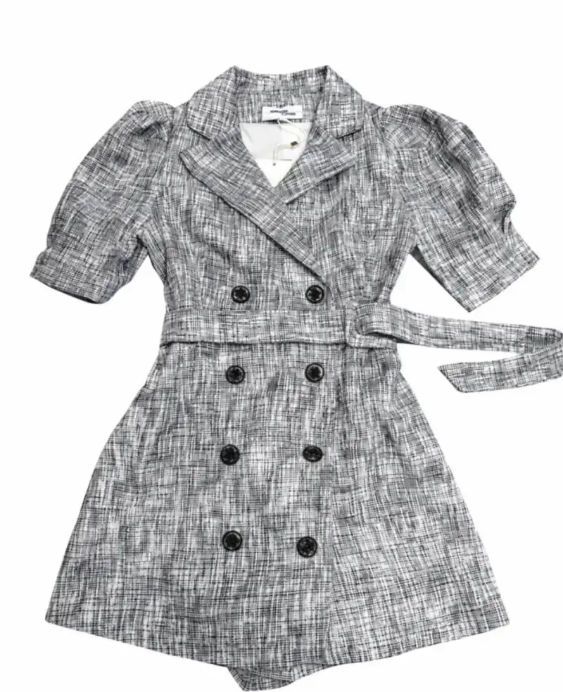 Vestido cruzado de manga corta gris - 1