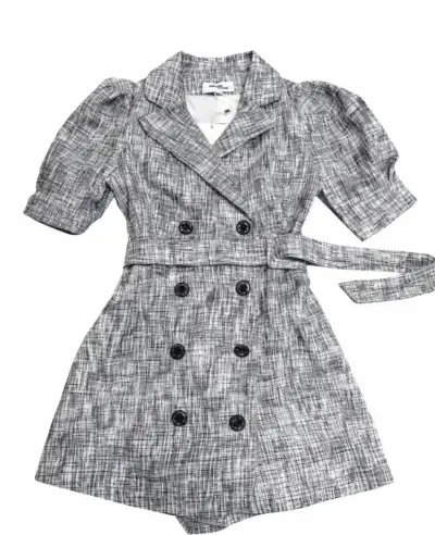 Vestido cruzado de manga corta gris - miniatura 1