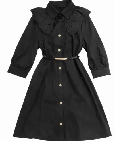 Vestido negro con cuello bordado - miniatura 1