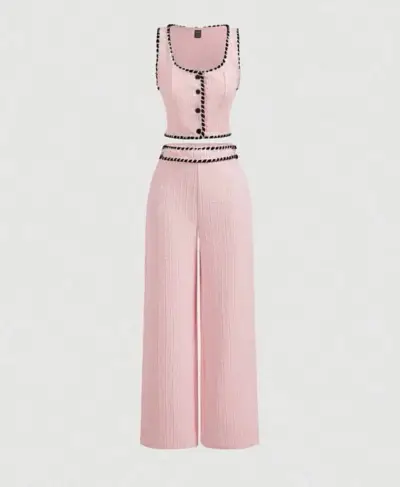 Jumpsuit rosa con detalles negros - miniatura 1