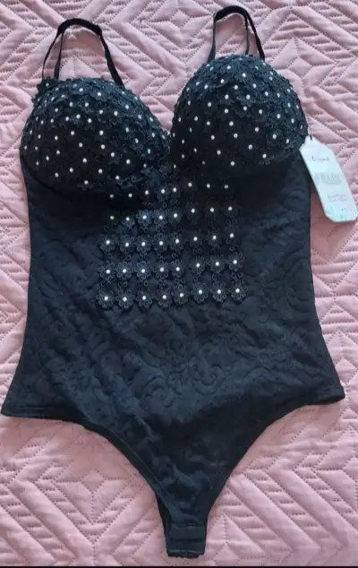 Body negro con perlas talla M - miniatura 1