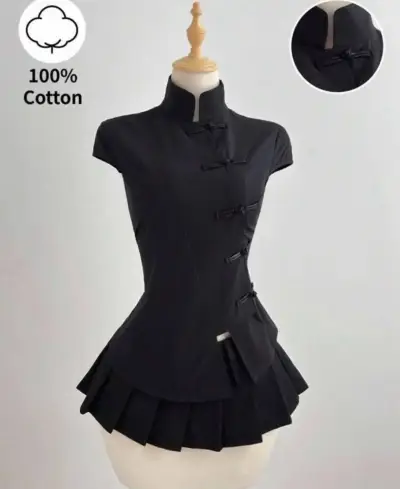Vestido estilo oriental negro de algodón - miniatura 1