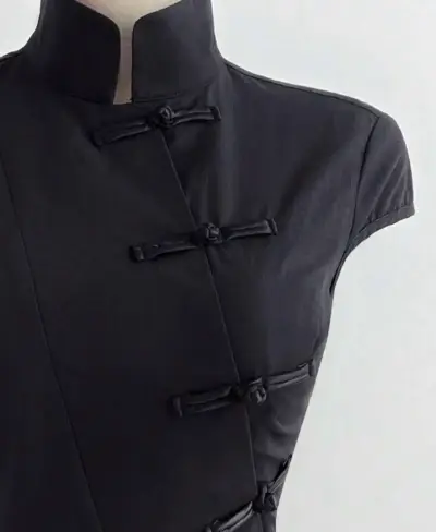 Vestido estilo oriental negro de algodón - miniatura 2