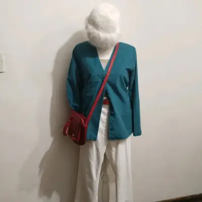 Blazer naranja de mujer con bolso beige - miniatura 2