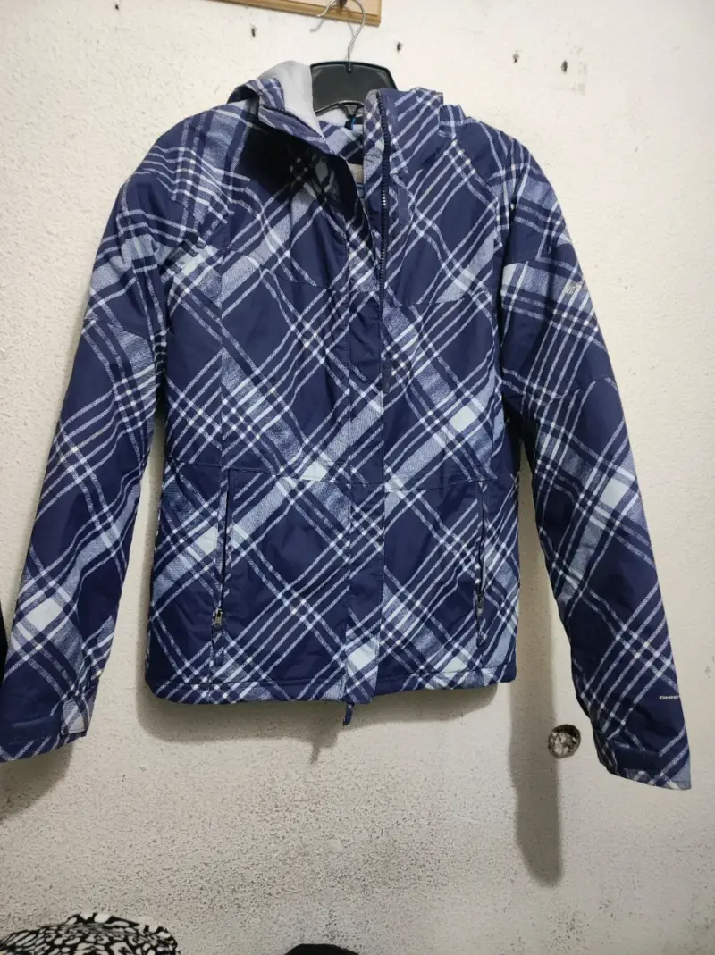 Chaqueta impermeable a cuadros azul para mujer - 1