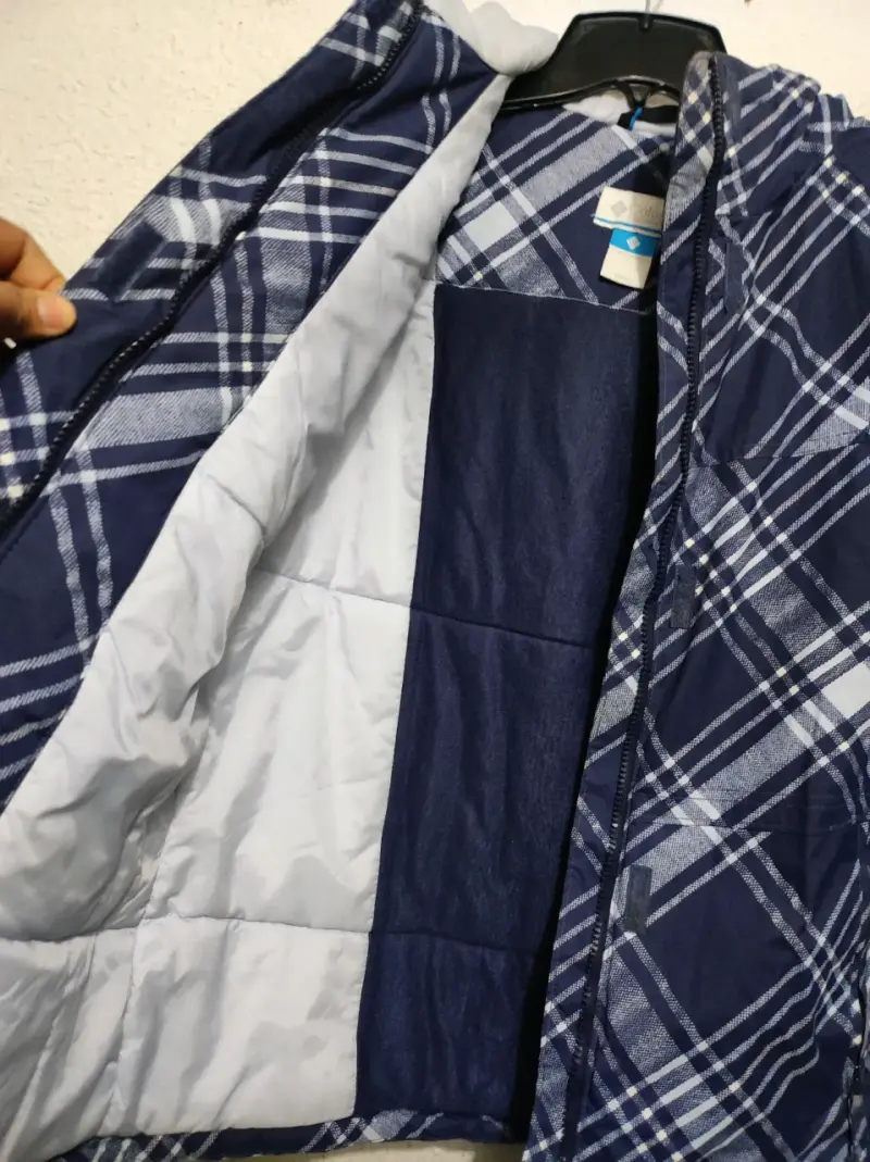 Chaqueta impermeable a cuadros azul para mujer - 2