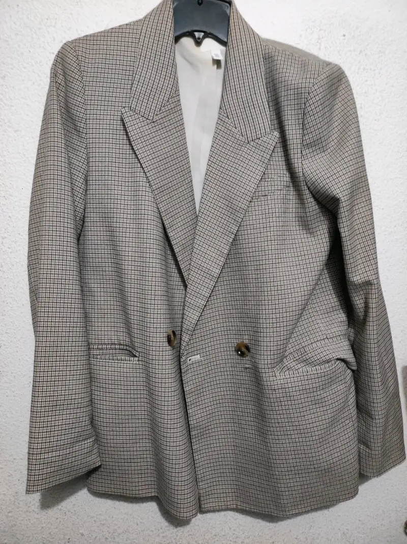 Blazer de lana a cuadros beige para mujer - 1
