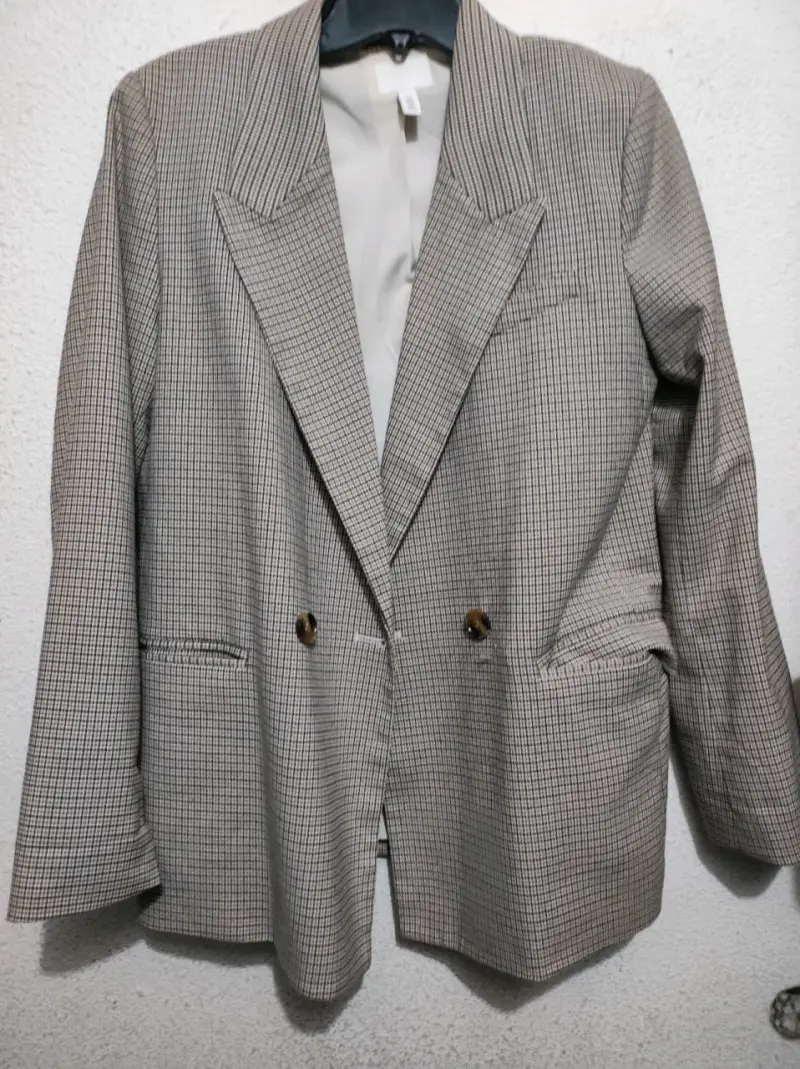 Blazer de lana a cuadros beige para mujer - 3