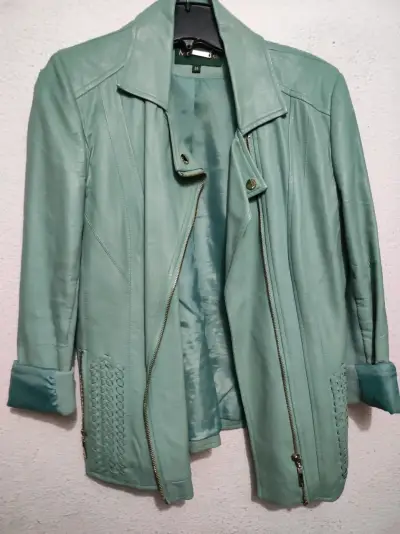 Chaqueta de cuero verde mujer talla 38 - miniatura 1