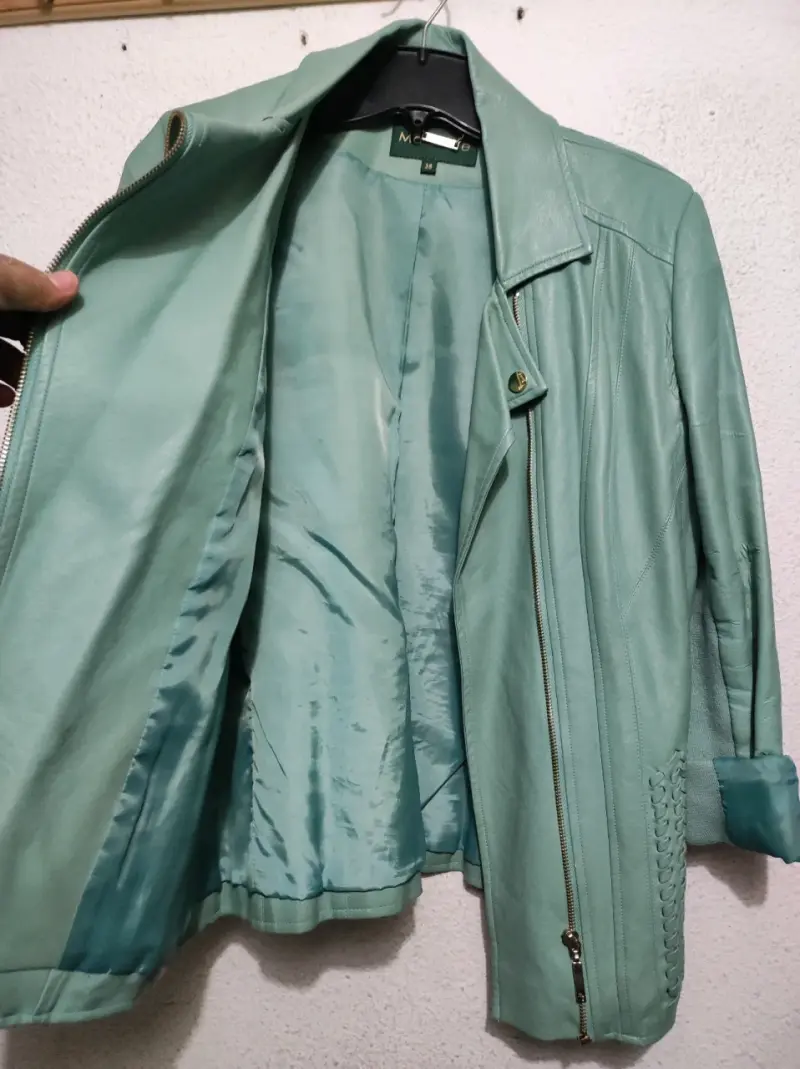 Chaqueta de cuero verde mujer talla 38 - 4