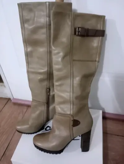 Botas altas de cuero beige con tacón Pepe Jeans - miniatura 2