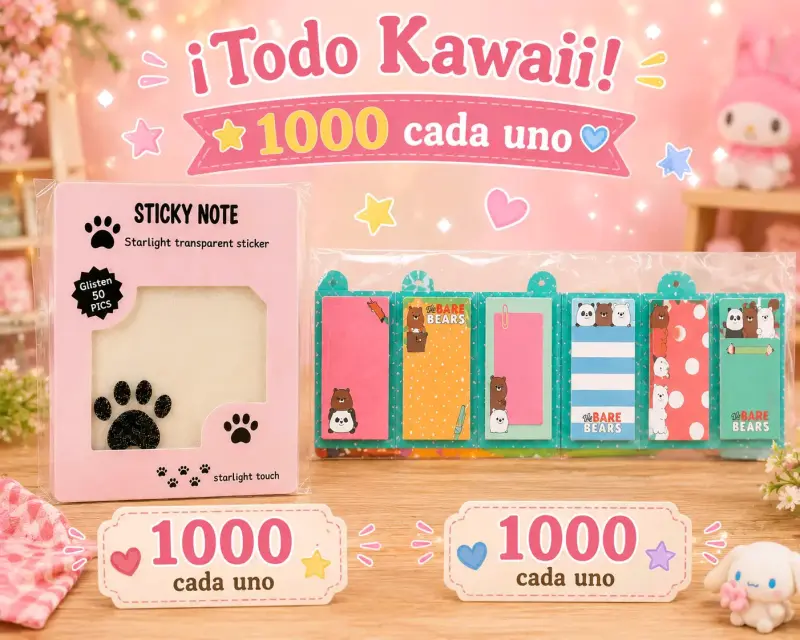 Set de notas adhesivas kawaii con diseño de osos - 1