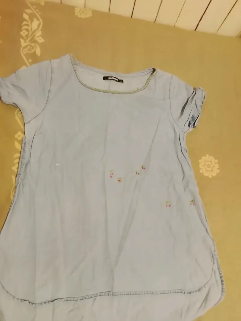 Blusa celeste Harlow con bordado floral