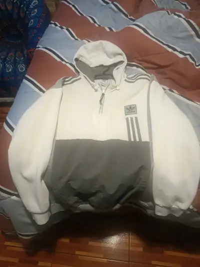 Polerón Adidas blanco con capucha y cierre - miniatura 2