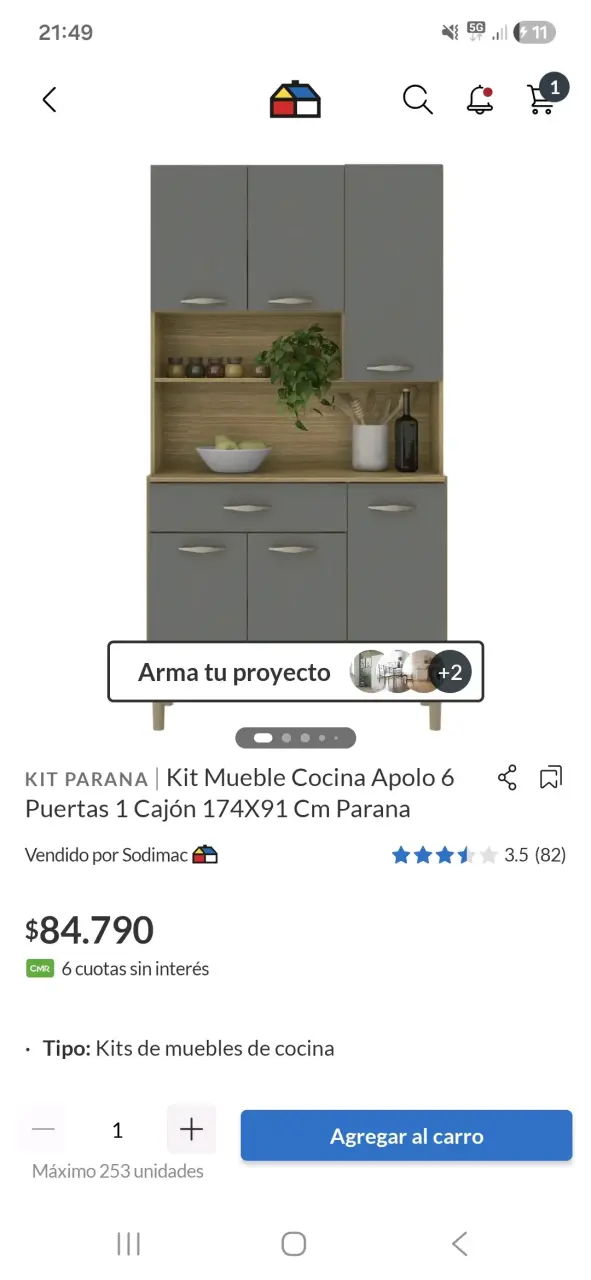 Kit mueble cocina Apolo 6 puertas gris - 1