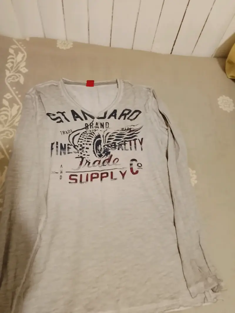 Polera manga larga gris con estampado