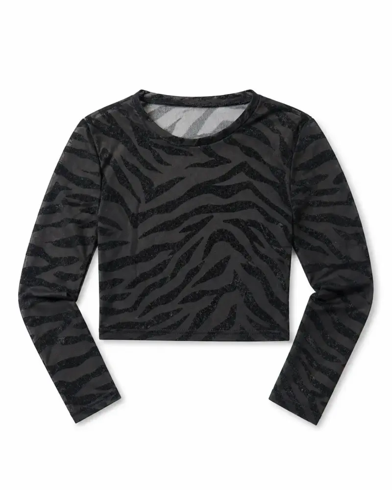 Crop top negro con estampado de cebra - 1