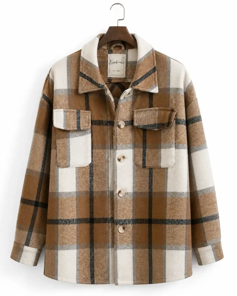 Chaqueta de cuadros marrón y blanco - 1