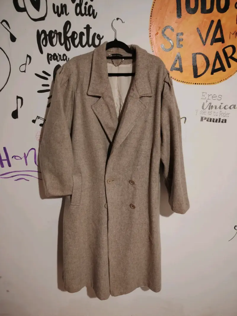 Abrigo vintage de lana beige - 1