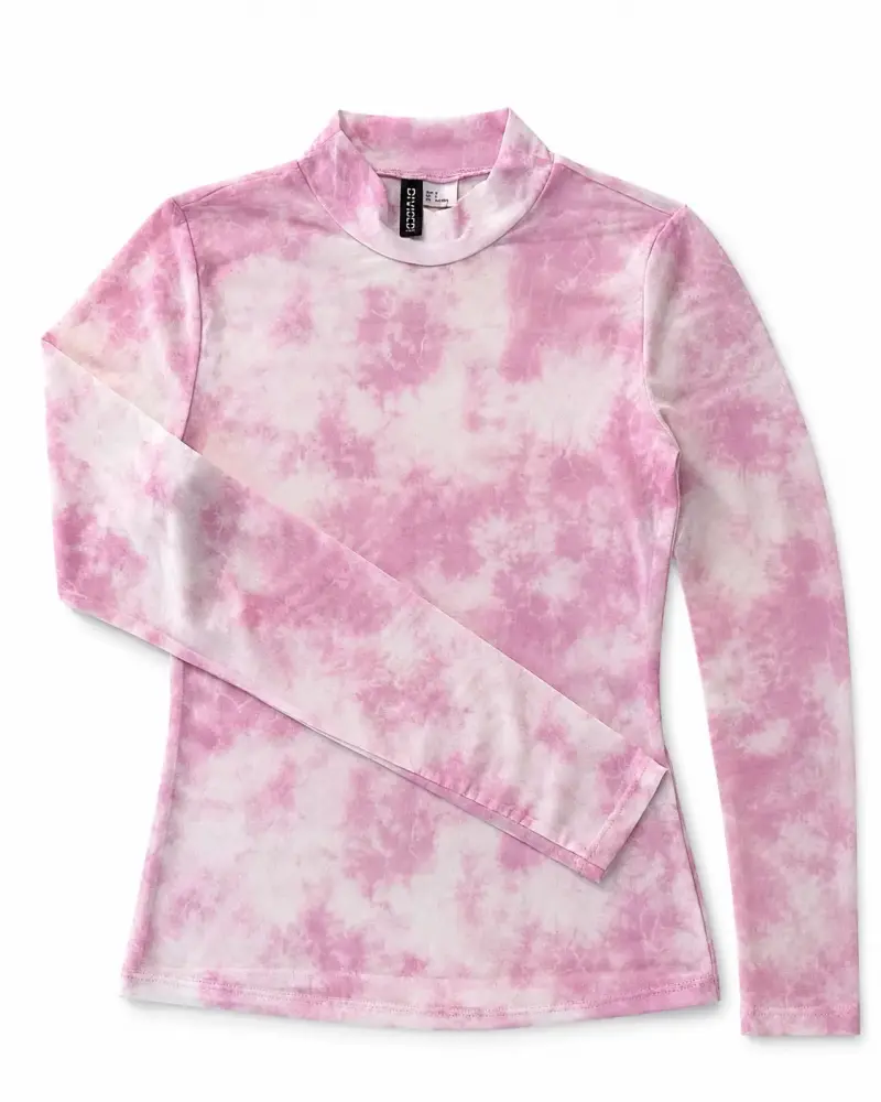 Polera manga larga tie-dye rosa translúcida H&M - 1