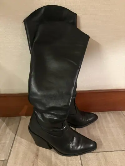 Botas de cuero negras para mujer - miniatura 2