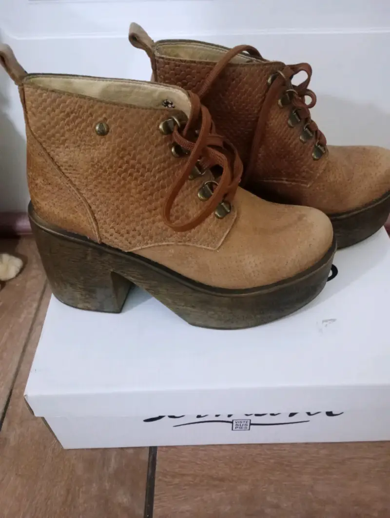 Botines de cuero con plataforma marrón - 2