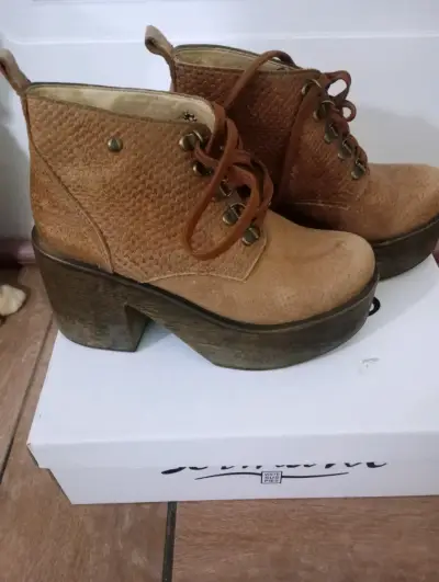 Botines de cuero con plataforma marrón - miniatura 2