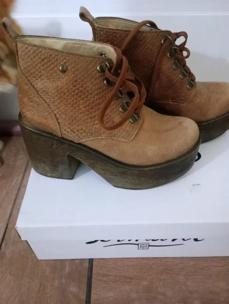 Botines de cuero con plataforma marrón - 3