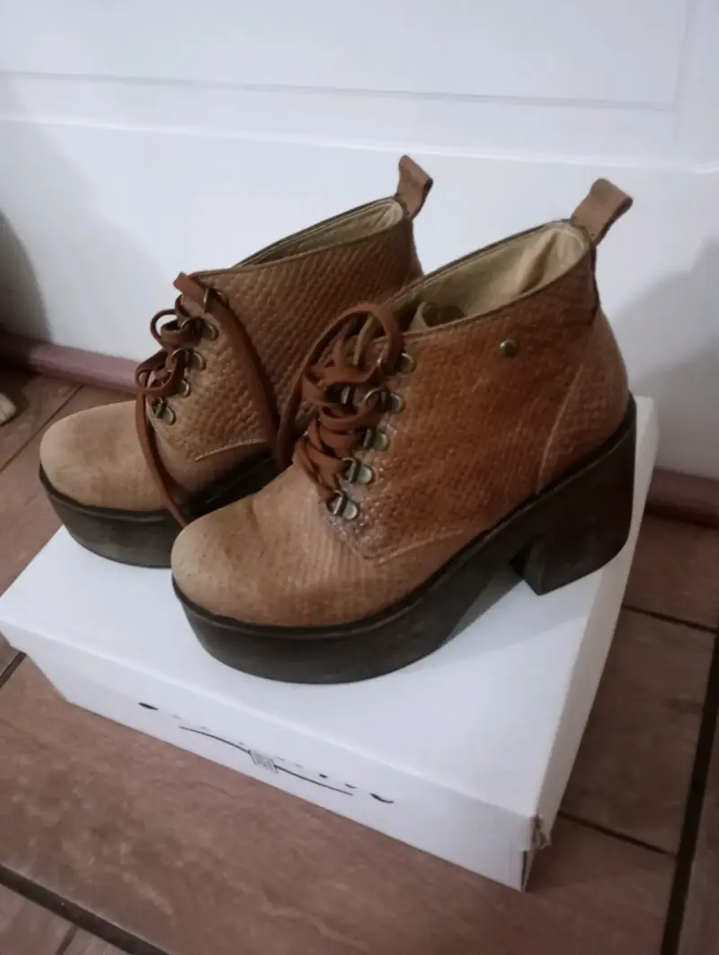 Botines de cuero con plataforma marrón - 4