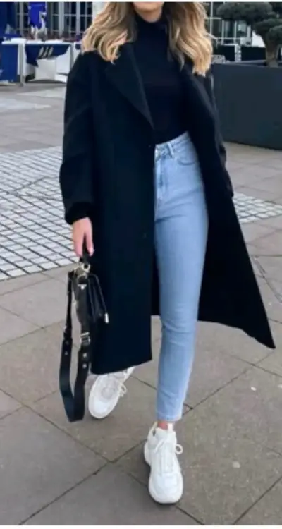 Abrigo negro de lana para mujer - miniatura 2