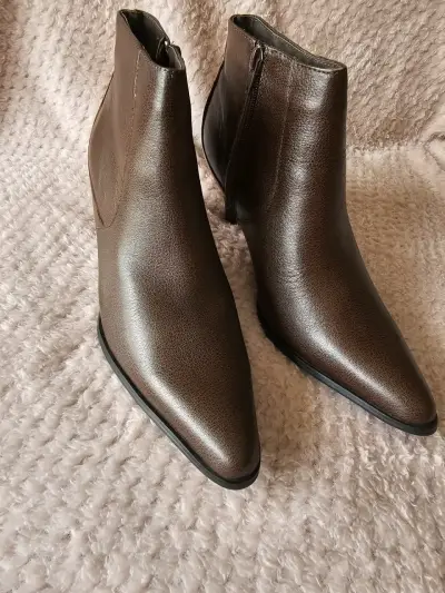 Botines de cuero marrón con cierre lateral - miniatura 1