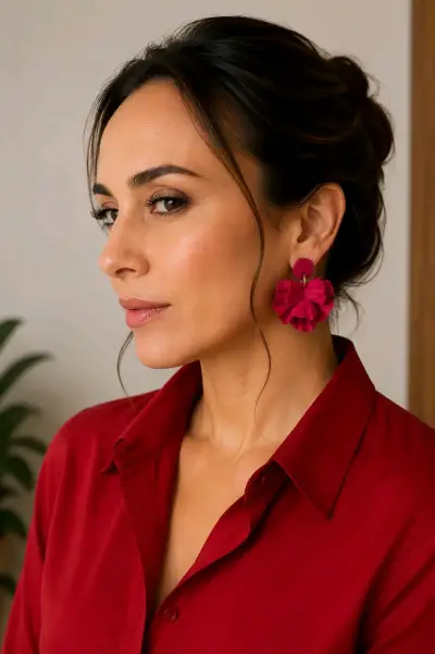 Aros colgantes florales fucsia Joyera nuevos - miniatura 1