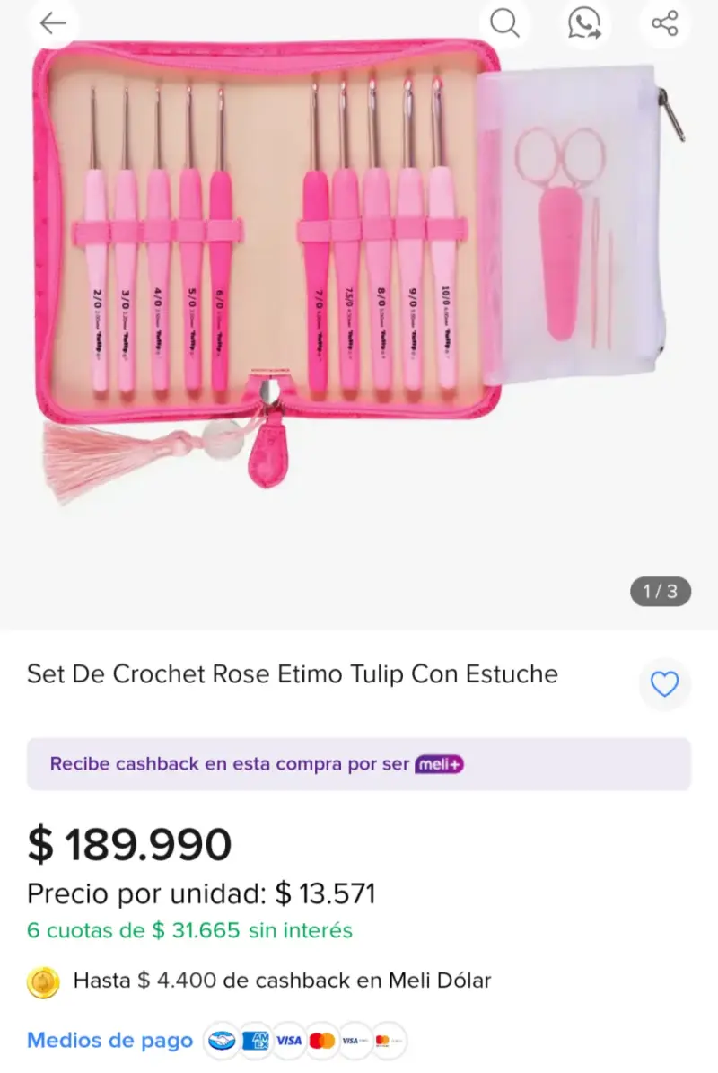 Set de crochet Etimo Tulip rosa con estuche