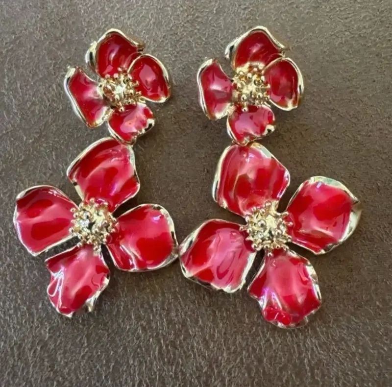 Aros florales rojos esmaltados - 1