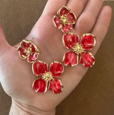 Aros florales rojos esmaltados - miniatura 2
