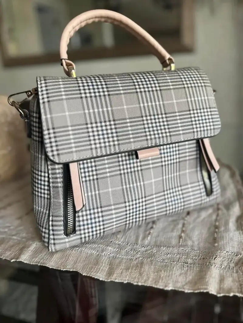 Cartera mano Vintage Ecocuero a cuadros elegante - 1