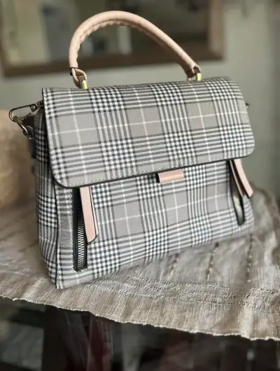Cartera mano Vintage Ecocuero a cuadros elegante - miniatura 1