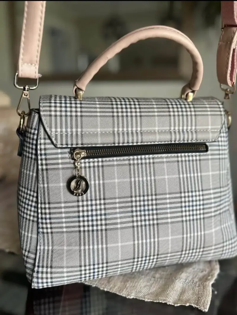 Cartera mano Vintage Ecocuero a cuadros elegante - 2