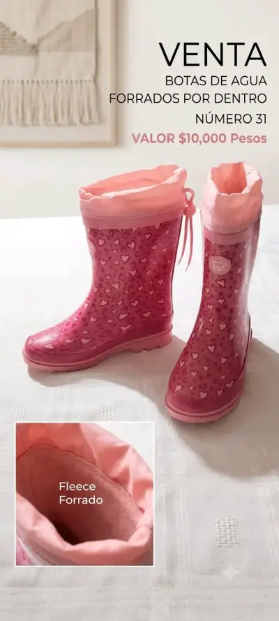 Botas de agua rosadas forradas talla 31 - miniatura 1