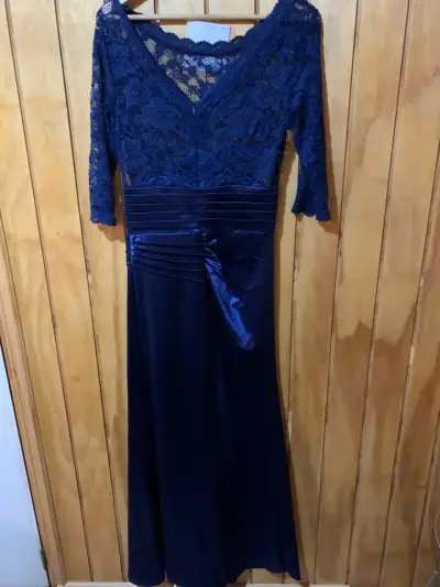 Vestido de encaje azul marino elegante talla M - miniatura 4