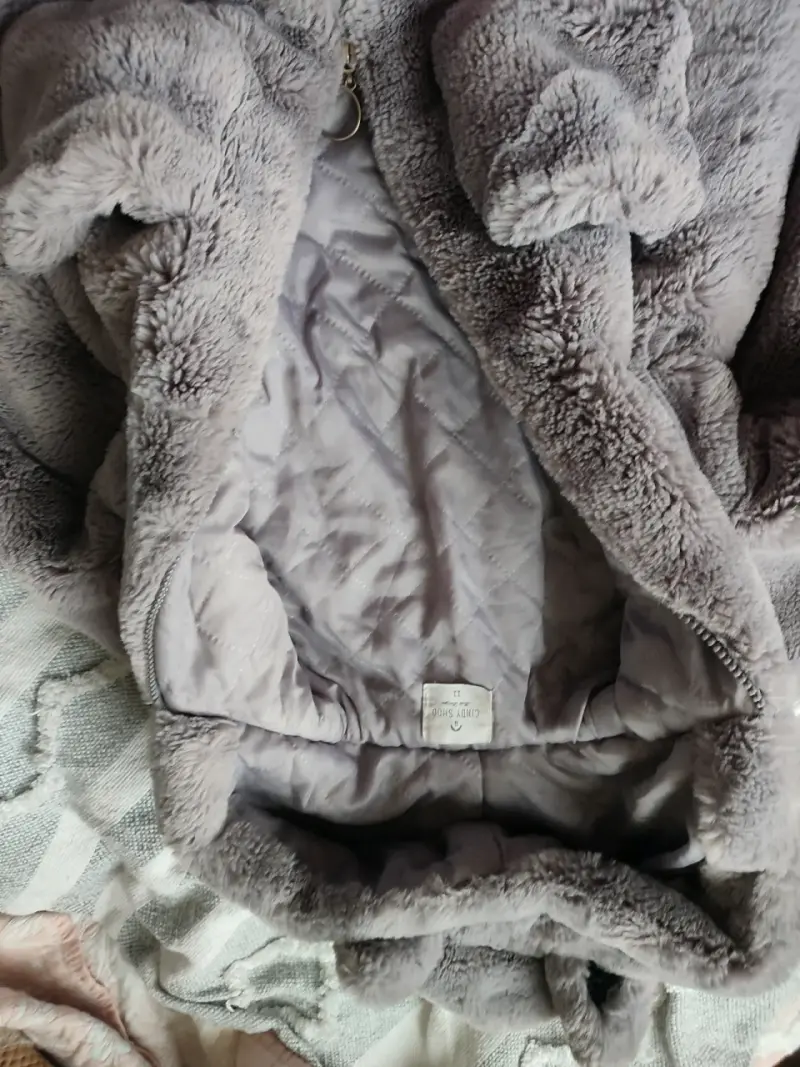 Abrigo de peluche gris con capucha para niños - 2