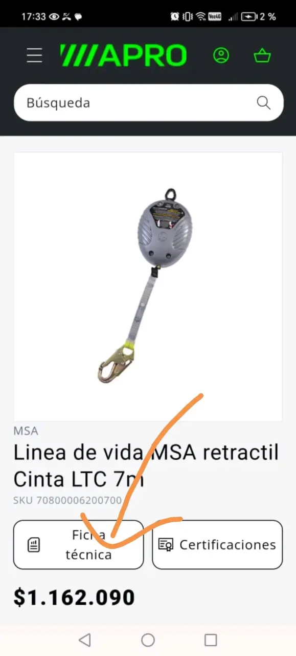 Línea de vida retráctil MSA LTC 7m - 1