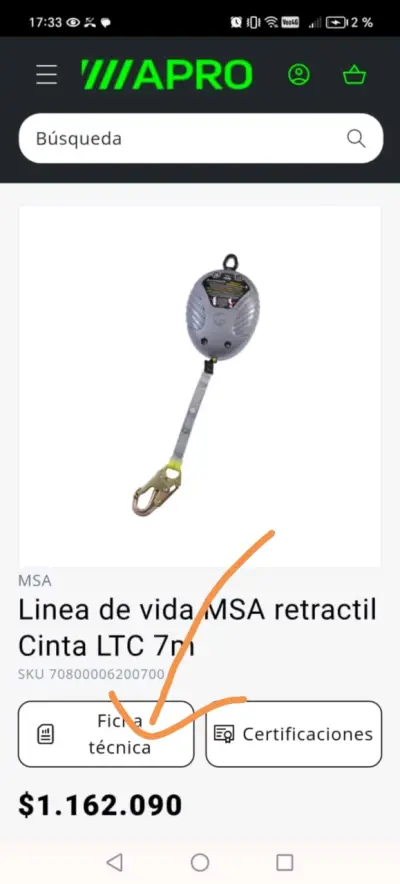 Línea de vida retráctil MSA LTC 7m - miniatura 1